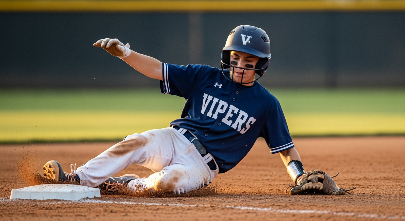 Young athlete executing a baseball play with focus