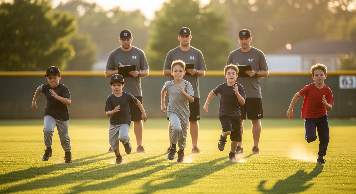 Youth players practicing turn 2 baseball fundamentals
